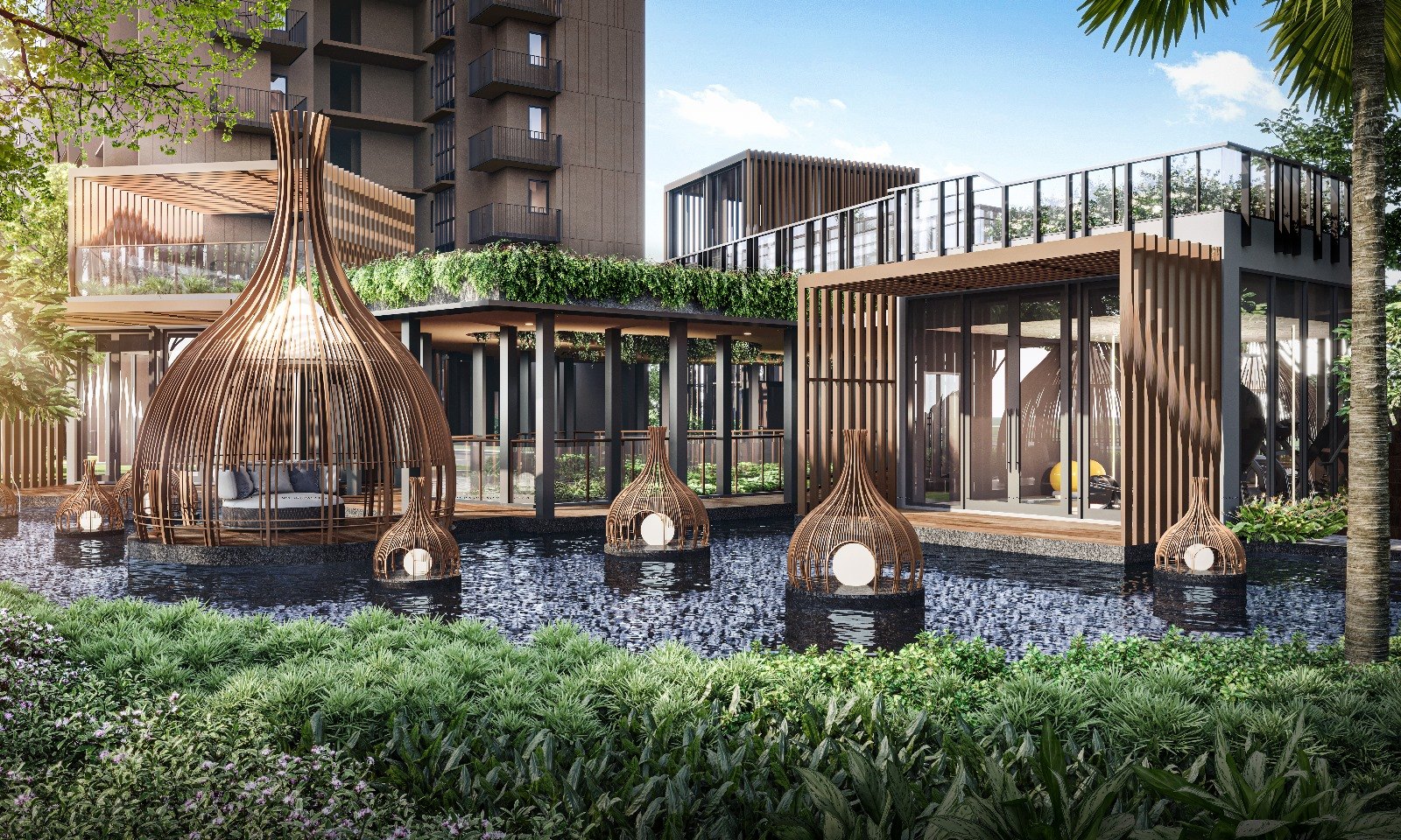 Cocoon pods and floating pavilion (artist’s impression)